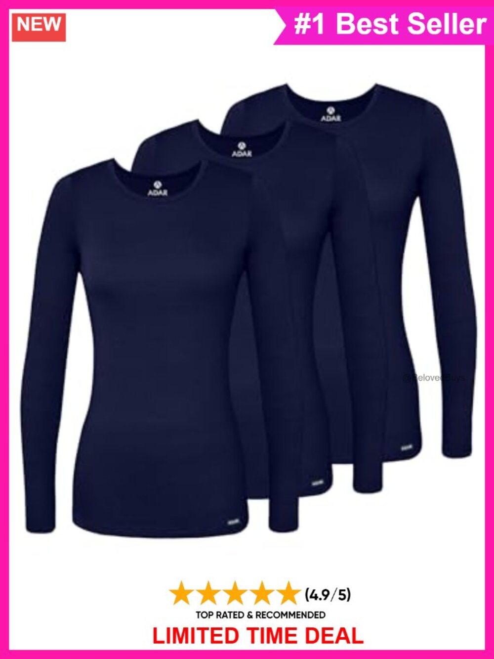 Women's Long Sleeve Underscrub Comfort Tee 3 Pack Crew Neck